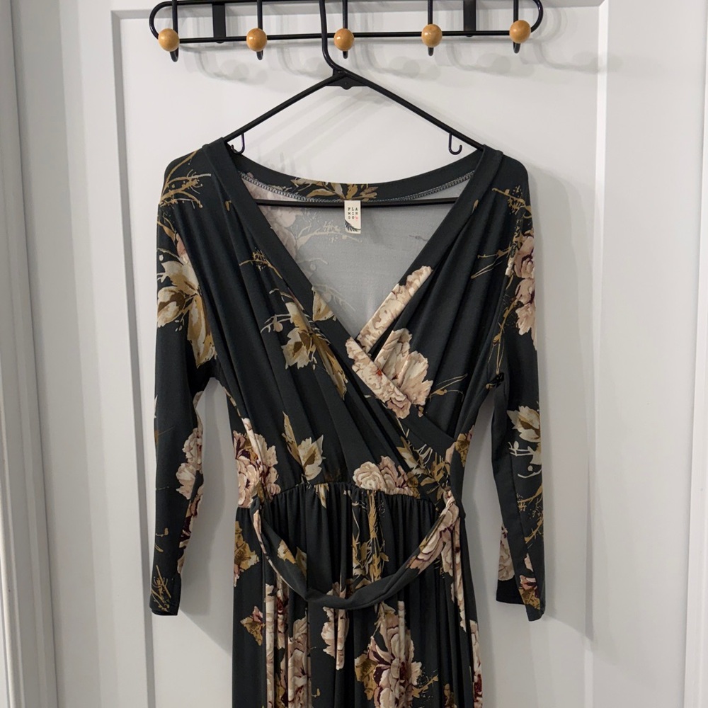 Floral Wrap Dress in Black and Cream